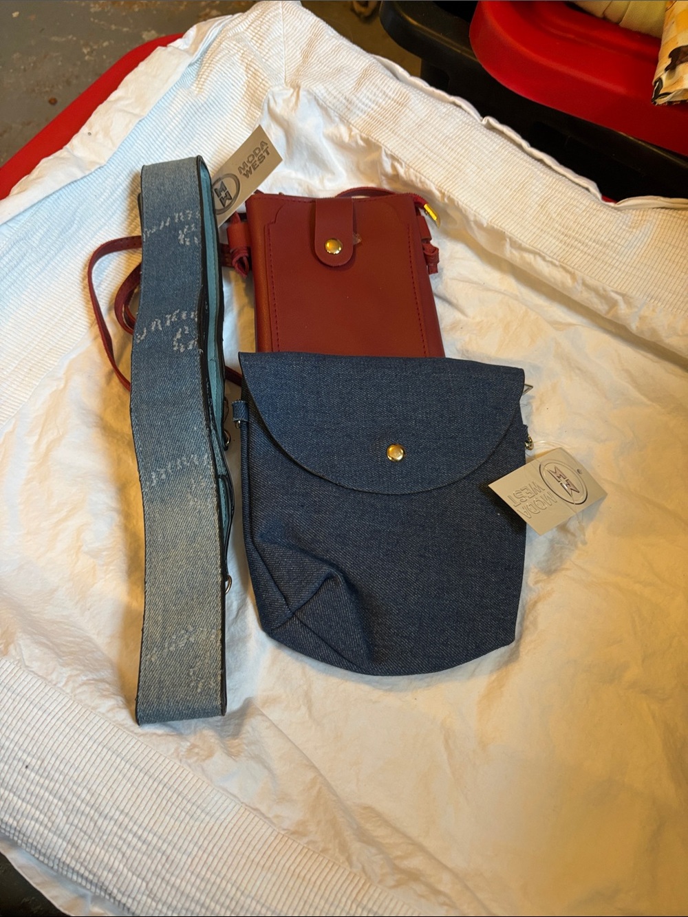 Denim Blue and Burgundy Two-Piece Crossbody Set - Unbranded